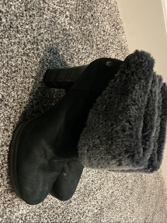 UGG Shoes - UGG Black Suede Ankle Booties with Gray Fur Cuff